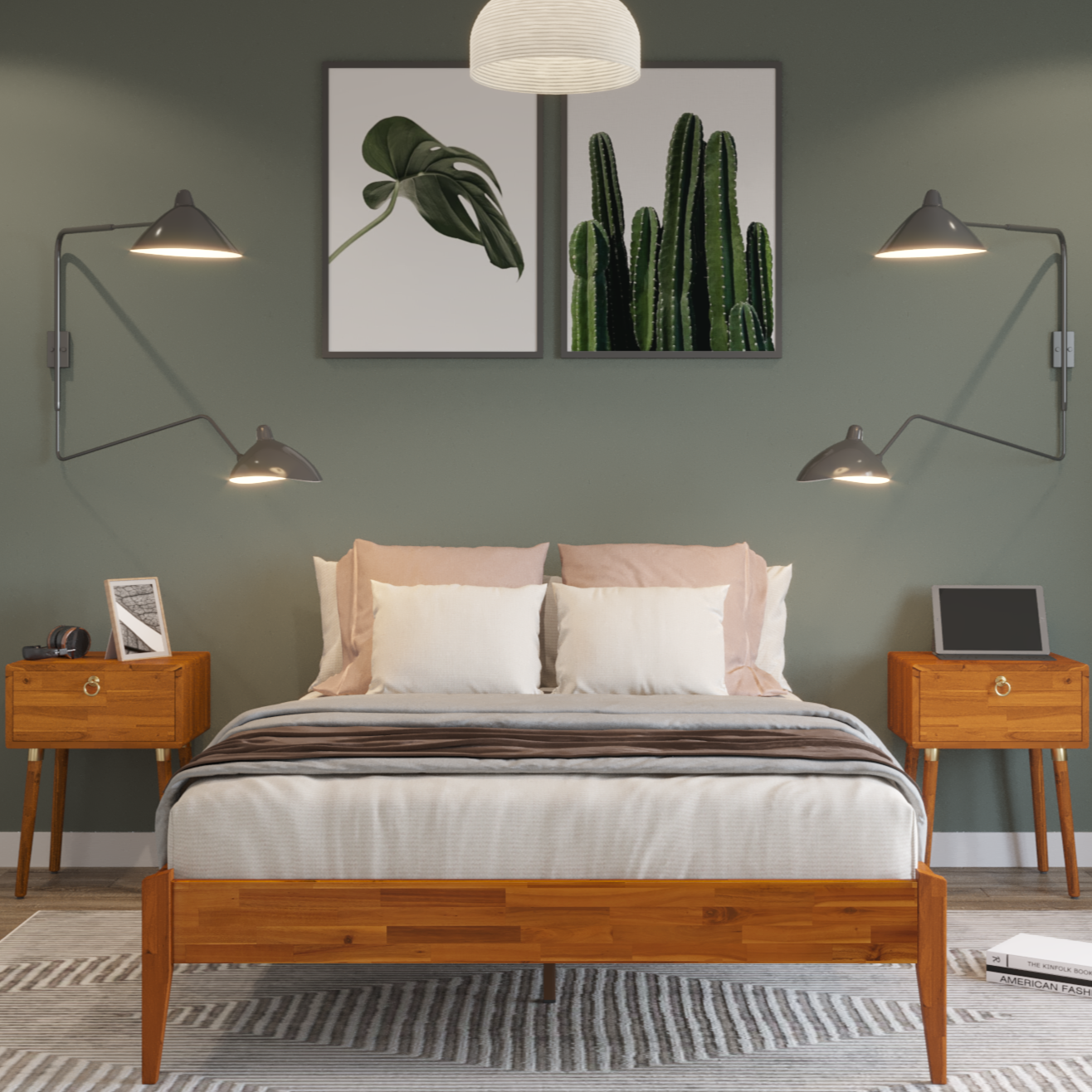 BME Keelin 15" Full Platform Bed Frame, No Headboard, Modern, Solid