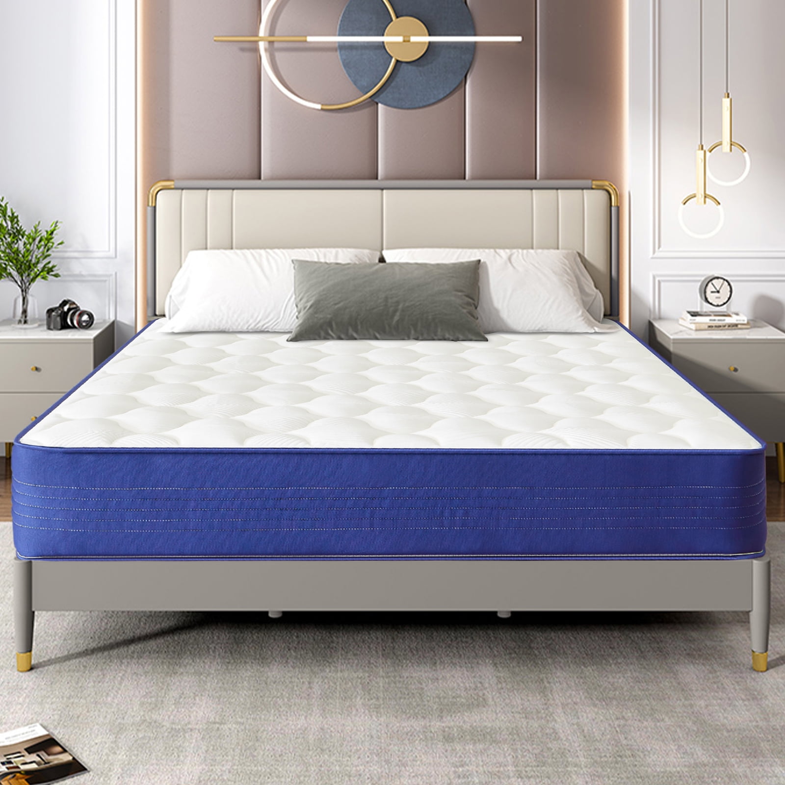 BMMB 10" Full Individual Coils Spring King High Density Gel Memory Foam Mattress Anti-Fire