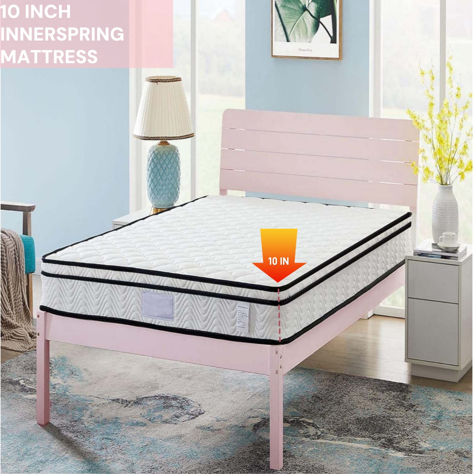 BMMB 10 inch Memory Foam Mattress, Medium-Firm Feel, Innerspring Hybrid Mattress, Twin, Adult