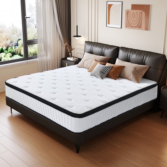 BMMB 12 in Hybrid Innerspring Memory Foam Mattress Queen Size for Pressure Relief Supportive Bottom, Soft Fabric Surface CertiPUR-US