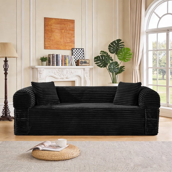 BMMB 2-in-1 Convertible Sleeper Sofa Bed,82.67" Comfy Floor Lounge Couch with Fixed-Shape Frame,No-Assembly Sleeper Sofa for Living Room Bedroom,Black