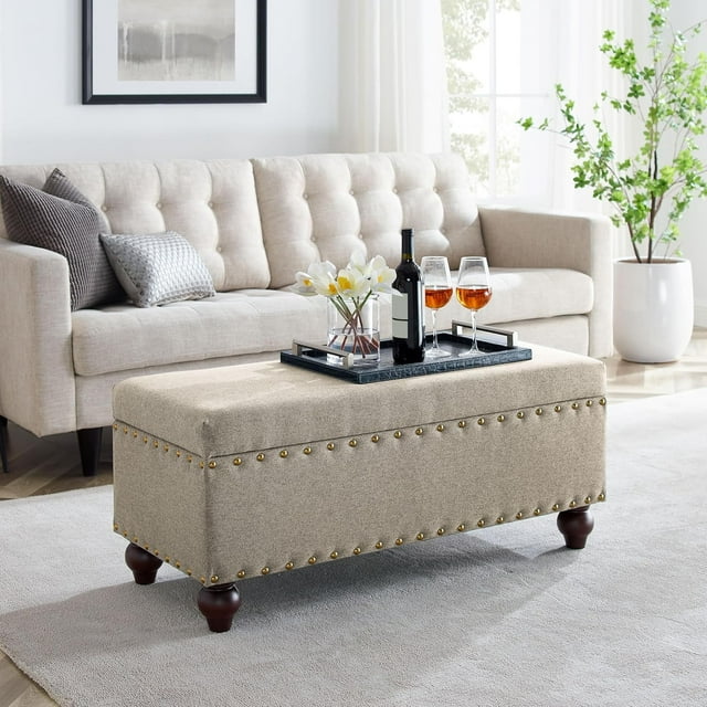 BMMB 40.95" Ottoman Storage Benches Rectangular End of Bed Tool Linen