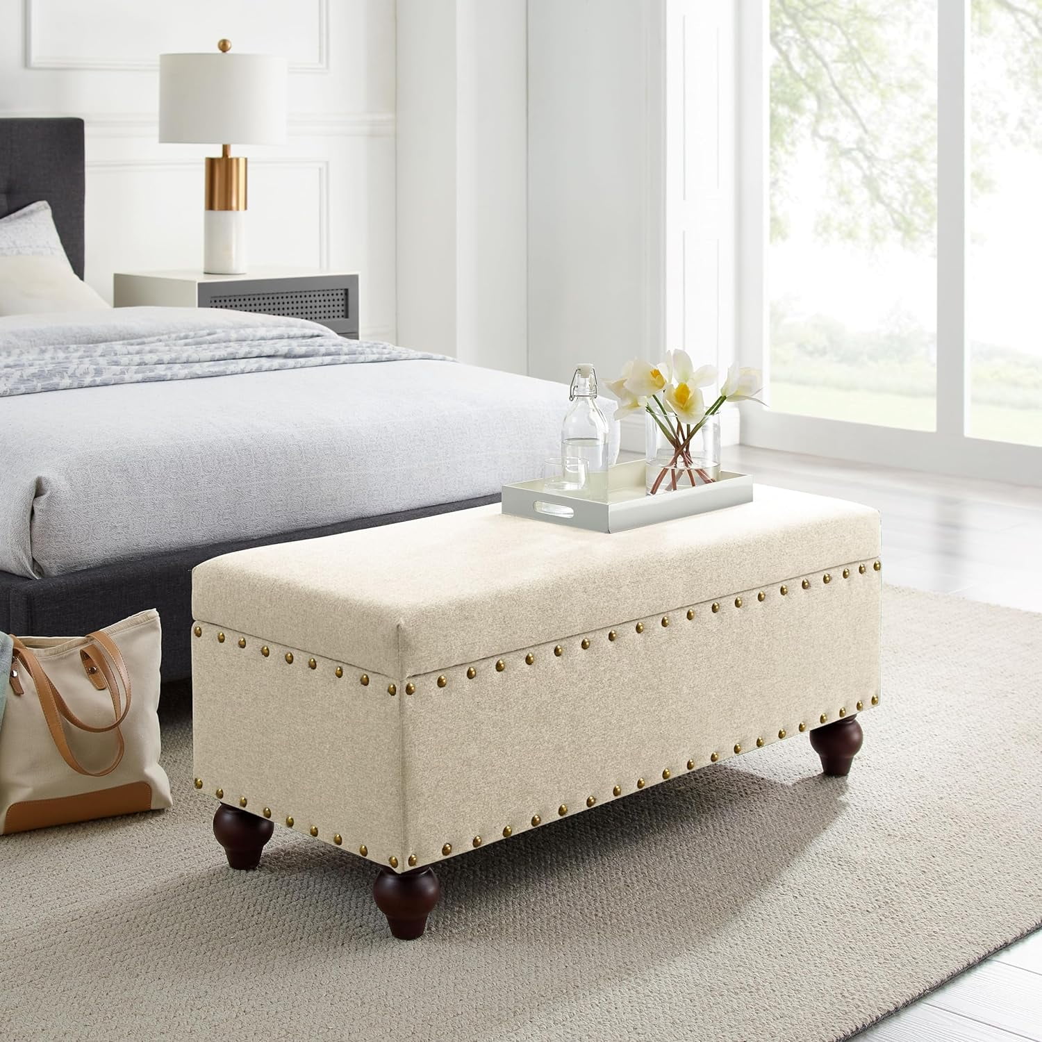 BMMB 40.95" Ottoman Storage Benches Rectangular End of Bed Tool Linen