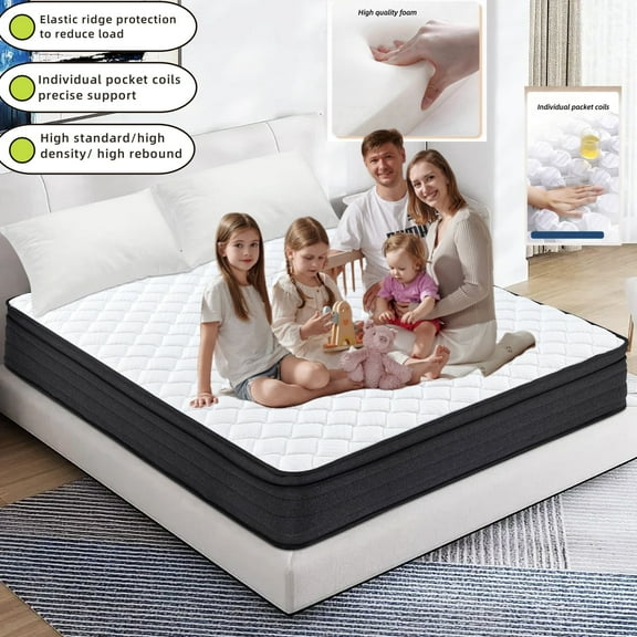 BMMB High Quality 12"Thickness Queen Hybrid Spring Memory Foam Luxury Mattress Medium Feel, US Certified Breathable Fabric Cover