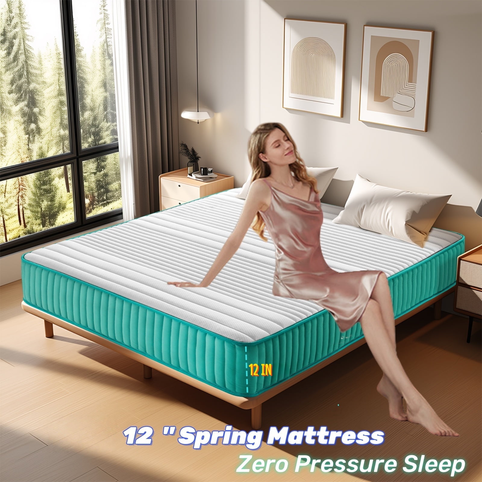 BMMB King Size Summer Cooling Breathing Mattress, 12'' Medium Firm Comfortable Hybrid Innerspring and Memory Foam Mattress