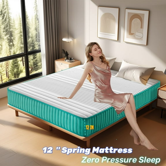 BMMB Queen Size Summer Cooling Breathing Mattress, 12'' Medium Firm Comfortable Hybrid Innerspring and Memory Foam Mattress