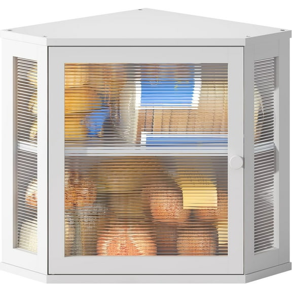 Corner Bread Box for Kitchen Countertop Double Layer Bamboo Wooden Bread box Large Capacity Bread Storage Bin(White, Medium)