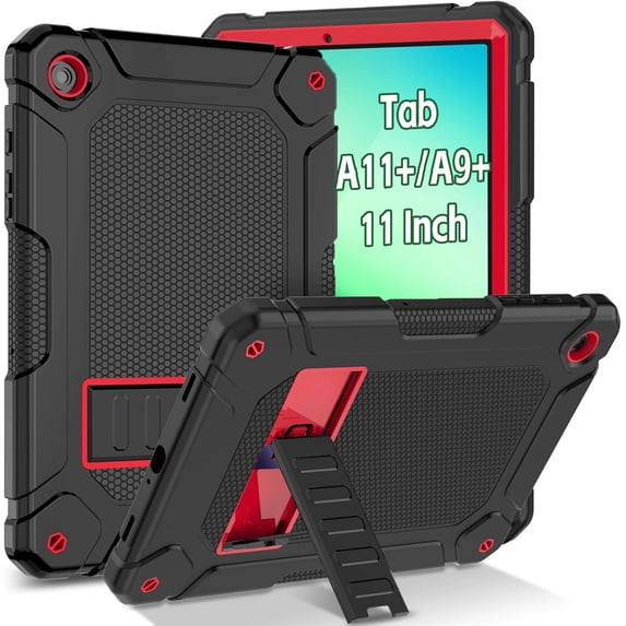 BMOUO Case for Samsung Galaxy Tab A11+ Plus 11" 2026 / Tab A9+ Plus 11 Inch 2023, Heavy Duty Shockproof Protective Case Cover with Kickstand , Red and Black