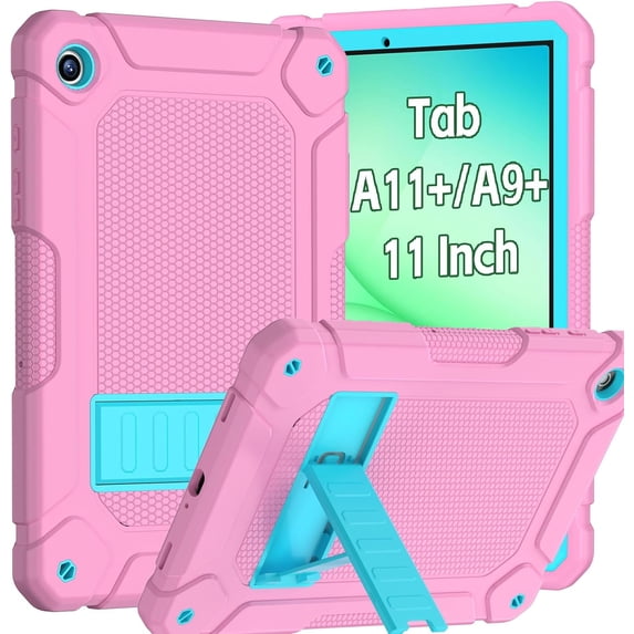 BMOUO Case for Samsung Galaxy Tab A11+ Plus 11" 2026 / Tab A9+ Plus 11 Inch 2023, Heavy Duty Shockproof Protective Case Cover with Kickstand , Pink+Teal