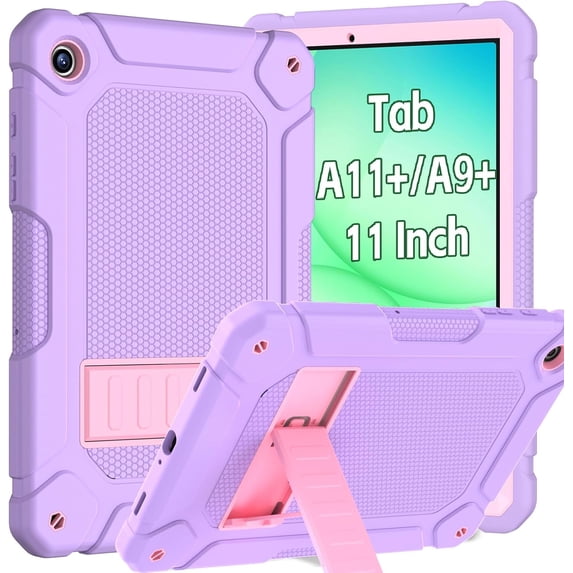 BMOUO Case for Samsung Galaxy Tab A11+ Plus 11" 2026 / Tab A9+ Plus 11 Inch 2023, Heavy Duty Shockproof Protective Case Cover with Kickstand , Purple+Pink