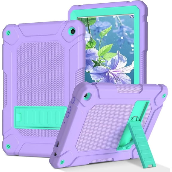 BMOUO Case for All-New Amazon Fire HD 10 Tablet (13th Generation 10.1", 2023 Release), Layer Duty Shockproof Rugged Case with Kickstand, Purple+Teal