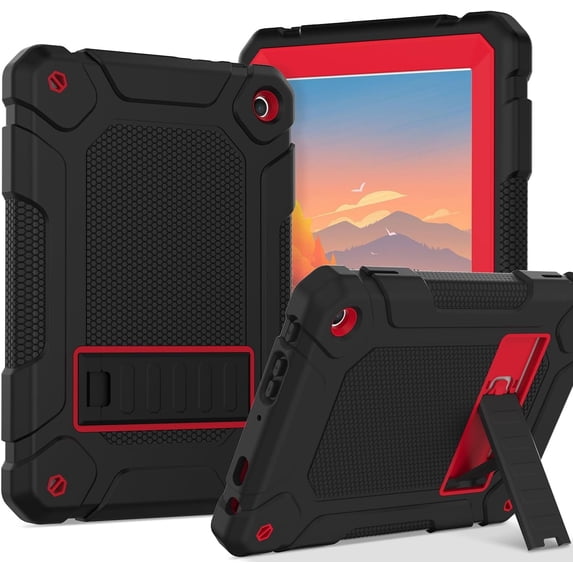 BMOUO Case for All-New Amazon Fire HD 8 & HD 8 Plus Tablet (Only 12th Gen,2024/2022), Layer Duty Shockproof Rugged Case with Kickstand, Black+Red