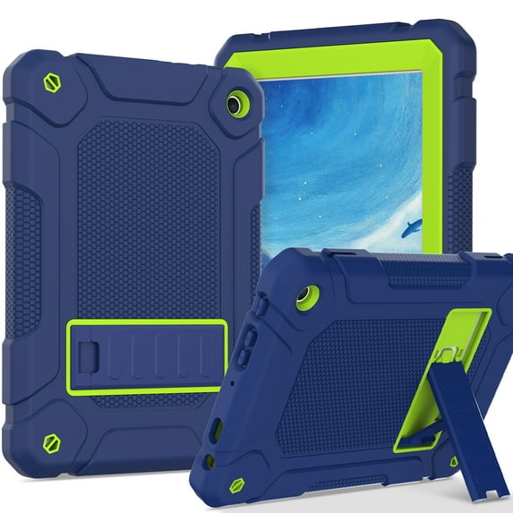 BMOUO Case for All-New Amazon Fire HD 8 & HD 8 Plus Tablet (Only 12th Gen,2024/2022), Layer Duty Shockproof Rugged Case with Kickstand, Blue+Green