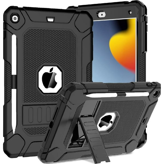 BMOUO Case for iPad 9th 8th 7th Generation (10.2 inch, 2021/2020/2019), Shockproof Protective iPad 10.2 Case with Built-in Stand/Pencil Holder, Black