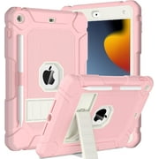 BMOUO Case for iPad 9th 8th 7th Generation 10.2 inch, 2021/2020/2019, Shockproof Protective iPad 10.2 Case with Built-in Stand/Pencil Holder, Pink