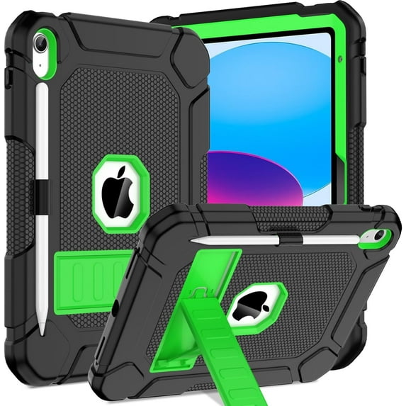 BMOUO Case for iPad (A16) 11th Generation 11 Inch 2025/iPad 10th Generation 10.9" 2022 - with Kickstand & Pencil Holder, Heavy Duty Shockproof Protective iPad 11th 10th Generation Case, Black+Green