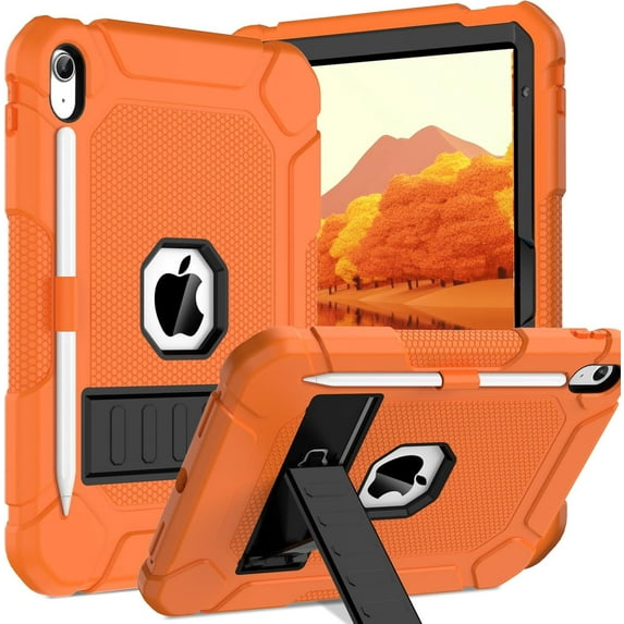 BMOUO Case for iPad (A16) 11th Generation 11 Inch 2025/iPad 10th Generation 10.9" 2022 - with Kickstand & Pencil Holder, Heavy Duty Shockproof Protective iPad 11th 10th Generation Case, Orange