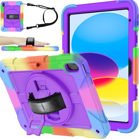 BMOUO Case for iPad (A16) 11th Generation 11" 2025/iPad 10th Generation 10.9 inch 2022, 360 Rotating Stand & Pencil Holder & Hand & Shoulder Strap Shockproof iPad 11th/10th Generation Case, Purple