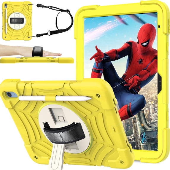BMOUO Case for iPad 11th Generation (A16) 11 Inch 2025 / iPad 10th Generation 10.9" 2022 Protective Case with Screen Protector 360°Rotating Stand and Hand / Shoulder Strap, Yellow