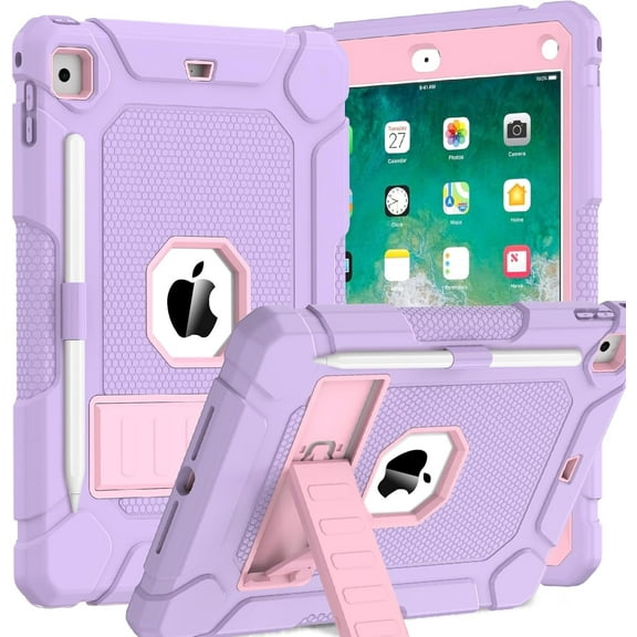 BMOUO Case for iPad 6th 5th Generation (9.7 inch, 2018/2017), Shockproof Protective iPad 9.7 Case with Built-in Stand/Pencil Holder for iPad 6th/5th Gen, Air 2, Light Purple
