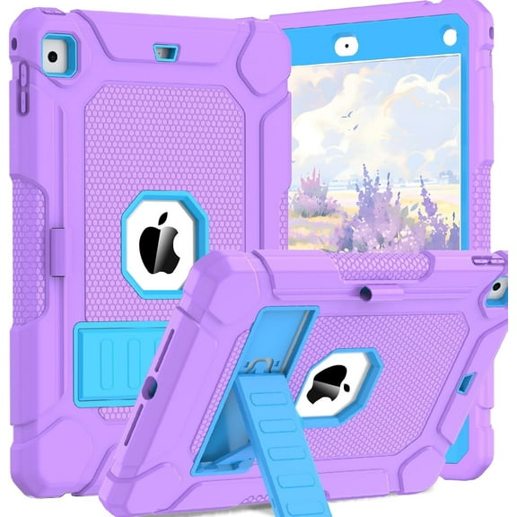 BMOUO Case for iPad 6th 5th Generation (9.7 inch, 2018/2017), Shockproof Protective iPad 9.7 Case with Built-in Stand/Pencil Holder for iPad 6th/5th Gen, Air 2, Purple+Blue