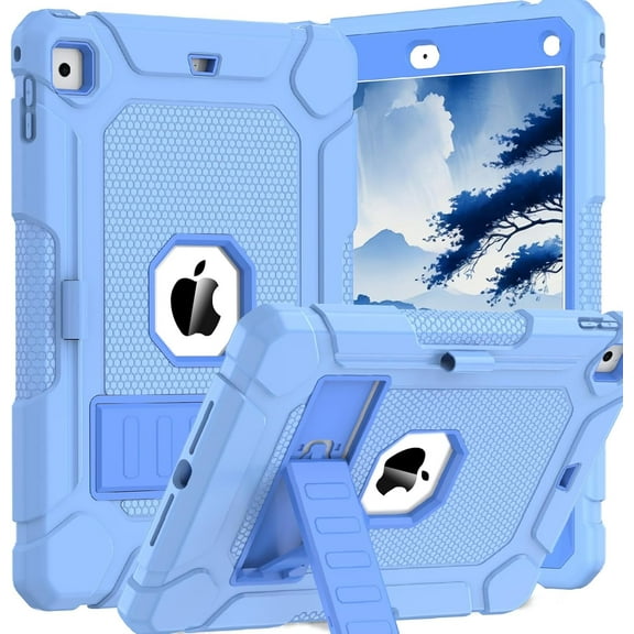 BMOUO Case for iPad 6th 5th Generation (9.7 inch, 2018/2017), Shockproof Protective iPad 9.7 Case with Built-in Stand/Pencil Holder for iPad 6th/5th Gen, Air 2, Sky Blue