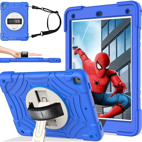 BMOUO Case for iPad 9.7 2018/2017/iPad Air 2-Built-in Screen Protector 360 Rotating Stand & Hand & Shoulder Strap Kids Case for iPad 9.7 Inch 2018 (6th Generation)/2017 (5th Generation)/Air 2, Blue