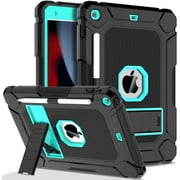 BMOUO Case for iPad 9th 8th 7th Generation (10.2 inch, 2021/2020/2019), Shockproof Protective iPad 10.2 Case with Built-in Stand/Pencil Holder, Black+Teal