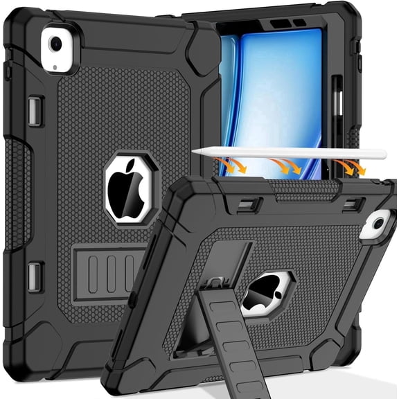 BMOUO Case for iPad Air 11-inch M4 (2026) / M3 (2025) / M2 (2024), iPad Air 5th (2022) / 4th Generation (2020) 10.9 Inch, Shockproof Protective Cover Case with Built-in Stand / Pencil Holder, Black