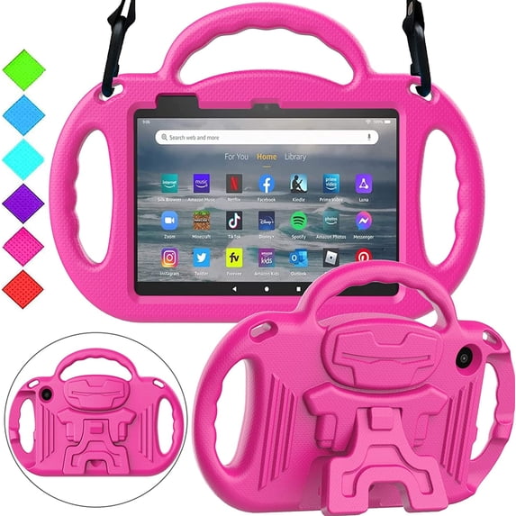 BMOUO Kids Case for Fire 7 2022 Tablet (12th Generation,2022 Release), with Shoulder Strap, Shockproof Light Weight Kids Case for Amazon fire 7 Tablet 7” Display 2022, Rose