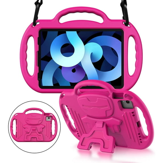 BMOUO Kids Case for 2022 iPad Air 5th Generation / 2020 iPad 4th Generation, iPad Pro 11 2021/2020/2018, Protective Shockproof Case with Handle Stand Shoulder Strap for iPad Air 4/5 , Pro 11, Rose