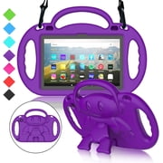 BMOUO Kids Case for Amazon Fire HD 8 & HD 8 Plus Tablet 12th/10th Generation, 2024/2022/2020 Release, with Shoulder Strap, Lightweight Shockproof Handle, Purple