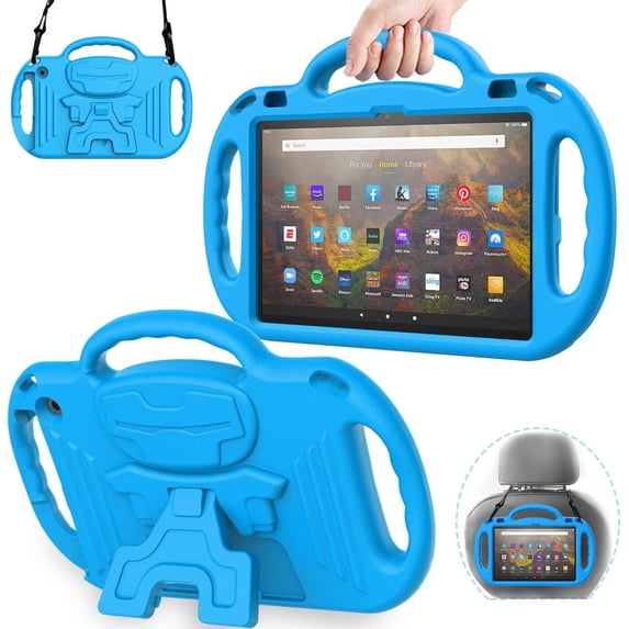 BMOUO Kids Case for Fire HD 10 & Fire HD 10 Plus Latest Model Tablet (13th/11th Generation 2023/2021 Release), with Shoulder Strap, Lightweight Shockproof Handle, Blue