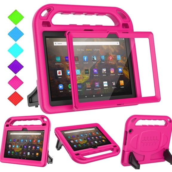 BMOUO Kids Case for Fire HD 10 & Fire HD 10 Plus Tablet (13/11th Generation , 2023/2021 Release), with Screen Protector, Shockproof Handle Stand Kids Case for Fire HD 10 Tablet & Fire HD 10 Plus, Rose