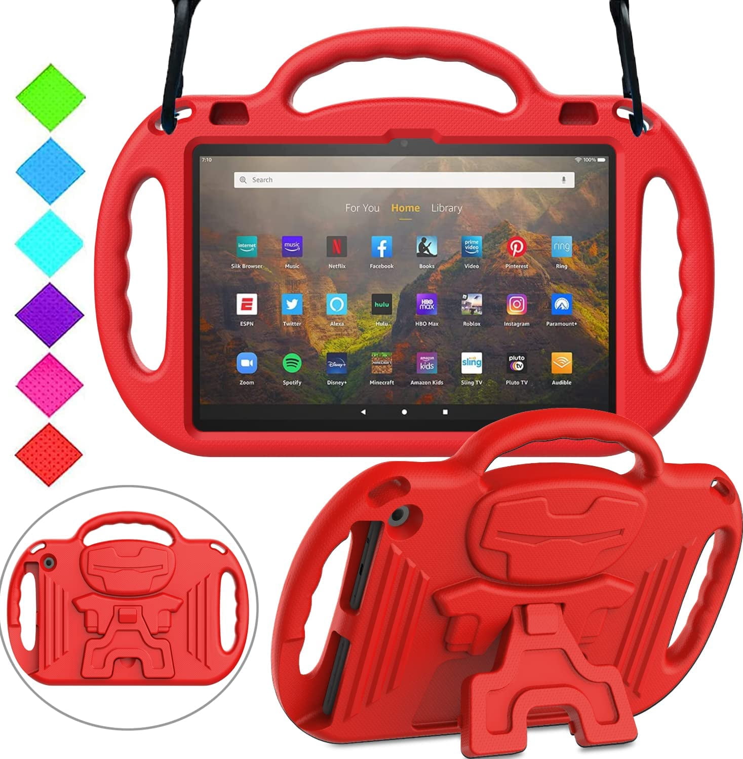 BMOUO Kids Tablet Case with Detachable Shoulder Strap, Red - Walmart.com