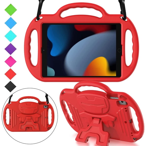 BMOUO Kids Case for New iPad 10.2 9th/8th/7th Generation 2021/2020/2019, iPad 10.2 Case for Kids,Shockproof Shoulder Strap Handle Stand Case for New iPad 10.2-Inch 2021/2020/2019 Latest Model - Red