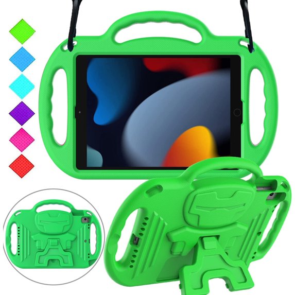 BMOUO Kids Case for New iPad 10.2 9th/8th/7th Generation 2021/2020/2019, iPad 10.2 Case for Kids,Shockproof Shoulder Strap Handle Stand Case for New iPad 10.2-Inch 2021/2020/2019 Latest Model - Green
