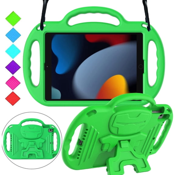 BMOUO Kids Case for New iPad 10.2 9th/8th/7th Generation 2021/2020/2019, iPad 10.2 Case for Kids,Shockproof Shoulder Strap Handle Stand Case for New iPad 10.2-Inch 2021/2020/2019 Latest Model - Green
