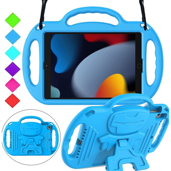 BMOUO Kids Case for New iPad 10.2 9th/8th/7th Generation 2021/2020/2019, iPad 10.2 Case for Kids,Shockproof Shoulder Strap Handle Stand Case for New iPad 10.2-Inch 2021/2020/2019 Latest Model - Blue
