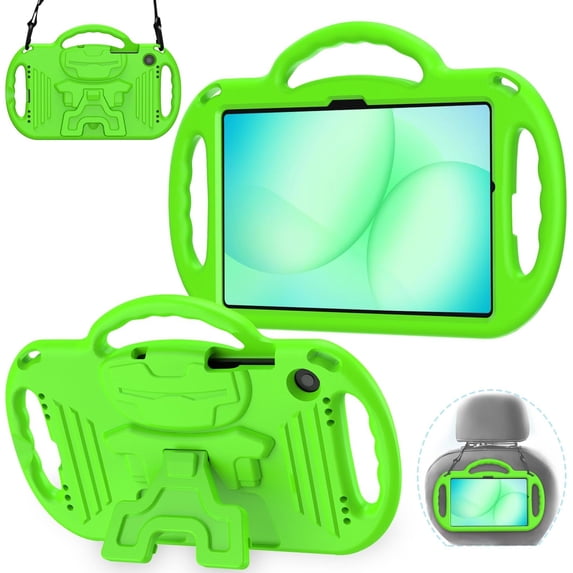 BMOUO Kids Case for Samsung Galaxy Tab A11+ Plus 11" 2026 / A9+ Plus 11 Inch 2023, with Strap, Shockproof Lightweight Handle Stand with Lanyard For Kids , Green