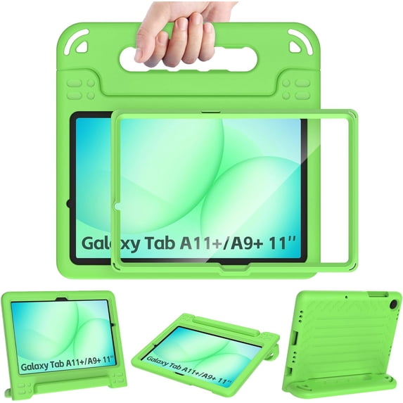 BMOUO Kids Case for Samsung Galaxy Tab A11+ Plus 11 Inch 2026/ A9+ Plus 2023 with Built-in Screen Protector, Light Weight Shock Proof Handle Stand Cover for Galaxy Tab A11 Plus/A9 Plus ,Green