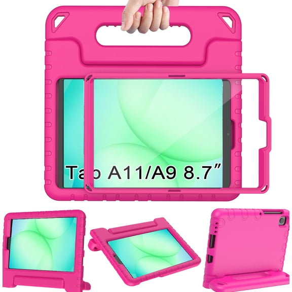 BMOUO Kids Case for Samsung Galaxy Tab A11 8.7-inch 2025 / A9 8.7-inch 2023 / A7 Lite 8.7 Inch 2021, with Screen Protector, Convertible Stand Protective Case Cover for kids ,Rose