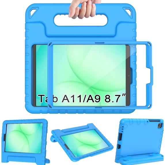 BMOUO Kids Case for Samsung Galaxy Tab A11 8.7-inch 2025 / A9 8.7-inch 2023 / A7 Lite 8.7 Inch 2021, with Screen Protector, Convertible Stand Protective Case Cover for kids ,Blue