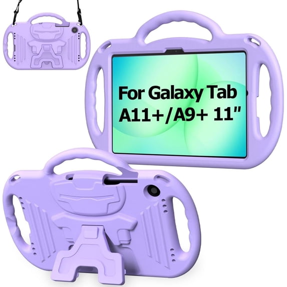 BMOUO Kids Case for Samsung Galaxy Tab A11+ Plus 11" 2026 / A9+ Plus 11 Inch 2023, with Strap, Shockproof Lightweight Handle Stand with Lanyard For Kids , Light Purple