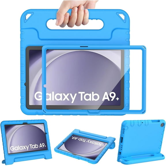 BMOUO Kids Case for Samsung Galaxy Tab A9+/A9 Plus 11 Inch 2023 (SM-X210/X215/X216/X218) with Built-in Screen Protector, Light Weight Shock Proof Handle Stand Cover for Galaxy Tab A9 Plus 2023 ,Blue