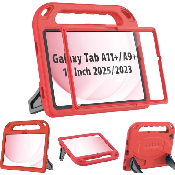 BMOUO Kids Case for Samsung Galaxy Tab A11+ Plus 11” 2026/A9+ Plus 11 Inch 2023, with Screen Protector, Shockproof Lightweight Stand Handle Samsung Galaxy Tab A11 Plus/A9 Plus Case for Kids, Red