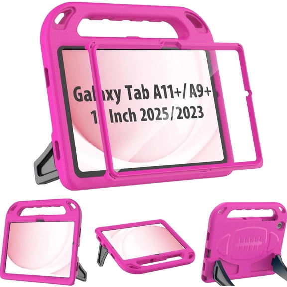 BMOUO Kids Case for Samsung Galaxy Tab A11 Plus 11” 2026/A9 Plus 11 Inch 2023, with Screen Protector, Shockproof Lightweight Stand Handle Samsung Galaxy Tab A11 Plus/A9 Plus Case for Kids, Rose