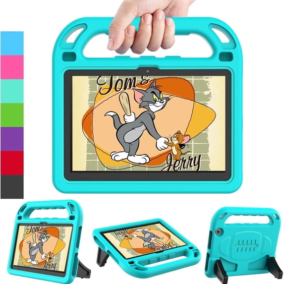 BMOUO Kids Case for Fire HD 8 & HD 8 Plus Tablet (12/10th Generation, 2024/2022/2020 Release), Shockproof Handle Stand Kids Case, Cyan