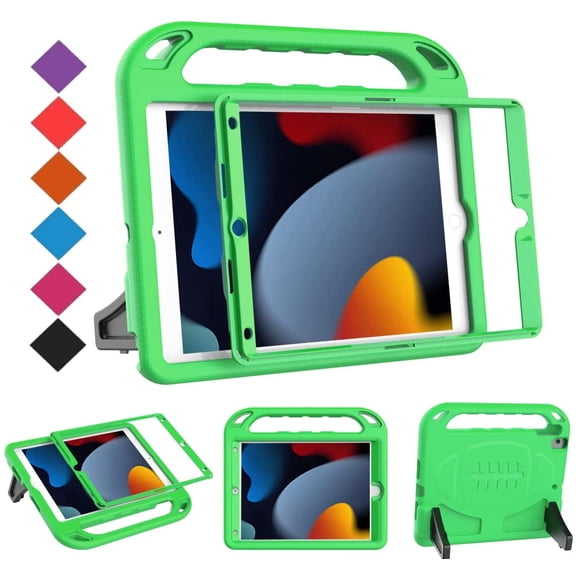 BMOUO Kids Case for iPad 9th/8th/7th Generation, with Built-in Screen Protector, Shockproof Handle Stand Kids iPad 10.2" Case 2021/2020/2019, Green