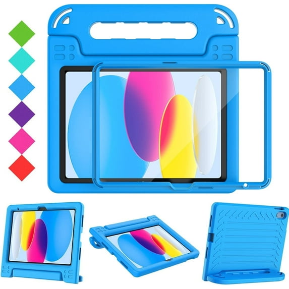 BMOUO Kids Case for iPad (A16) 11th Generation 11" 2025/iPad10th Generation 10.9 Inch 2022 - with Screen Protector, Shockproof Covertible Handle Stand iPad 11th/10th Generation Case for Kids, Blue